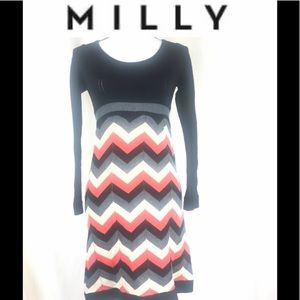 Milly eyelet chevron print wool sweater dress S